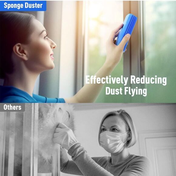Damp Clean Duster Sponge 2 Pk Durable Magic Dust Wet Grooves Reusable Scrub SL2 - Picture 3 of 8